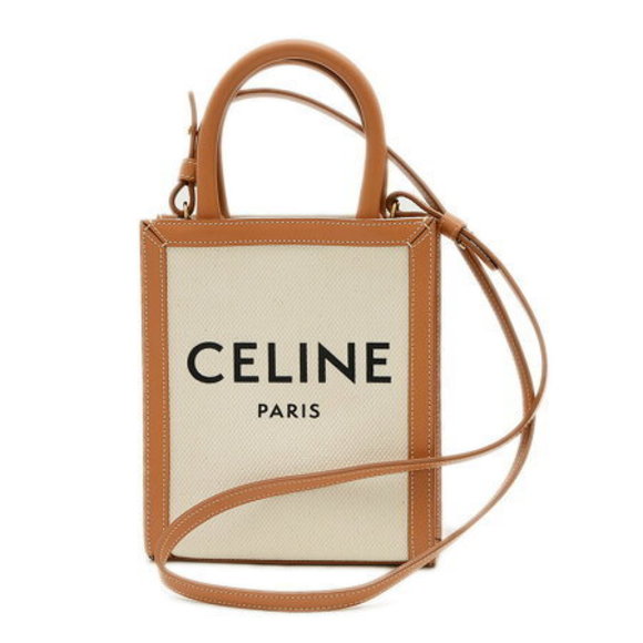 Celine Vertical Cabas Canvas Bag Ivory White Tan - Picture 1 of 6
